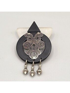 Effex Jewelry New York Mixed Materials Art Deco Style Brooch Safety Clasp Pin